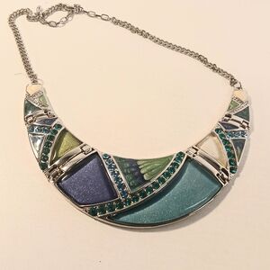 Colorful Geometric Statement Necklace W/ Turquoise Crystals